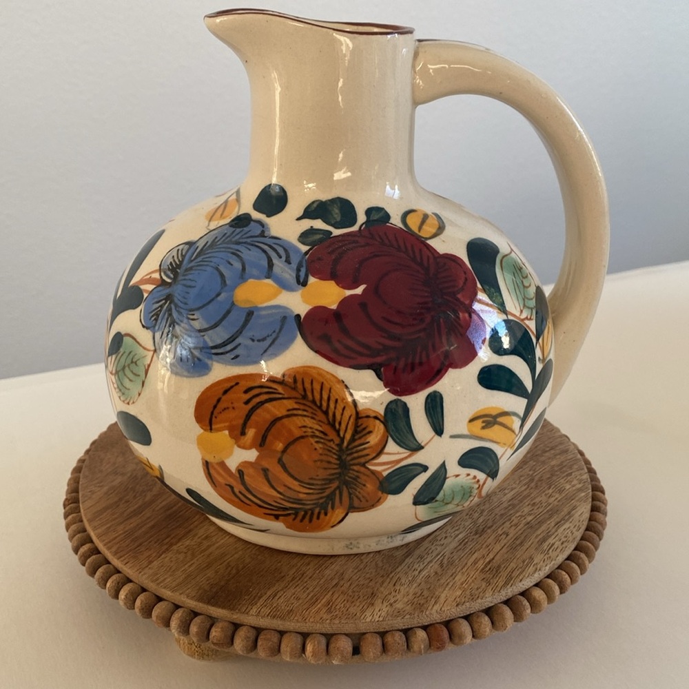 Vintage Floral Pattern Nasco Hand Painted Water Pitcher Vase Cottagecore